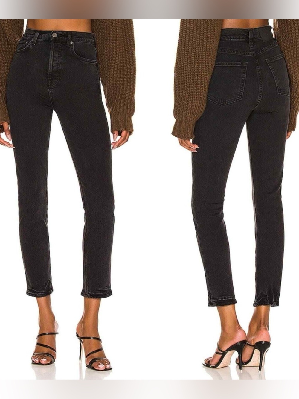 GRLFRND The Piper High Rise Black Denim Cropped Jeans with Button Fly, Size 26